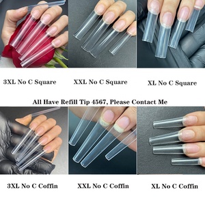 ปลายเล็บทรงสี่เหลี่ยมเรียว500ชิ้น/กล่องไม่มี C ปลายเล็บฝรั่งเศสแบบโค้งยาว XXL ชัดเจนฝาปิดครึ่ง3XL โลงศพติดฉลากส่วนตัว - Product Image 2