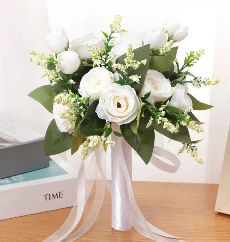Wholesale wedding decoration supplies photography props bridal rose hand bouquet artificial flowers