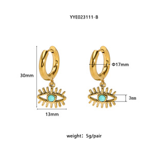 Retro Style 18K Gold <strong>Plated</strong> Stainless Steel <strong>Turquoise</strong> Dangle Earrings Blue <strong>Turquoise</strong> Sun Pendant Huggies Earrings for Women - Product Image 5