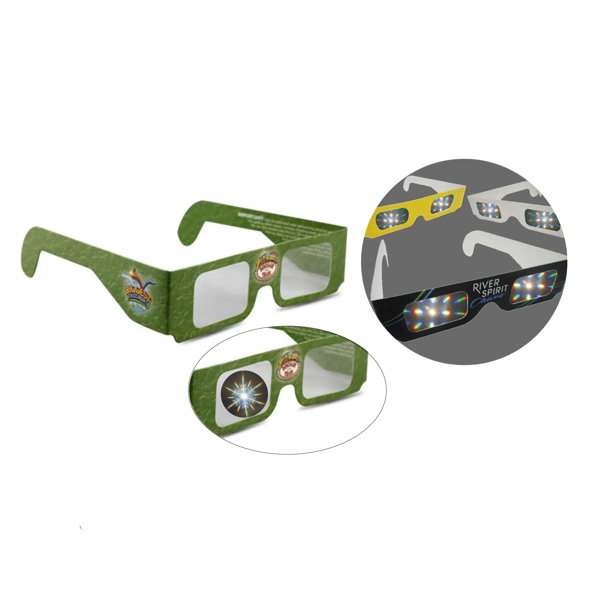 Özelleştirilmiş 3D havai fişek ışığı kıran gözlükler, kat karton kağıt çerçeveleri benzersiz parti çocuklar için iyilik