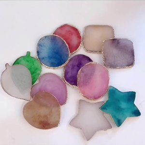 Akik içecekler Coaster cilalı yüzey dekor Gem taş Portavasos altın kenar akik dilim bardak <span class=keywords><strong>Mat</strong></span> tutucu
