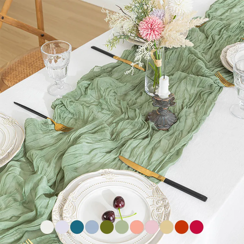 Terracota Sábio Preto Verde Gaze Runner Runers Pano De Queijo Azul Empoeirado Cheesecloth Tabela Runner Decoração De Mesa