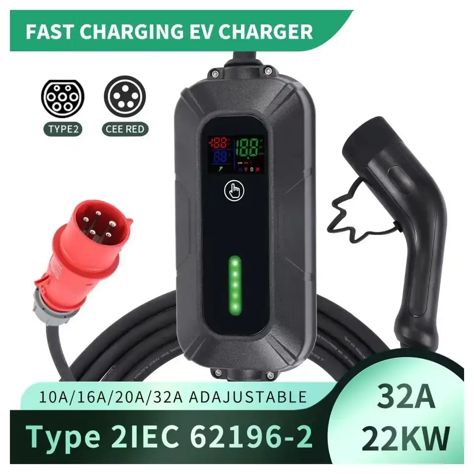 เครื่องชาร์จ AC EV แบบพกพาได้7kw 11KW แบบที่2 22Kw