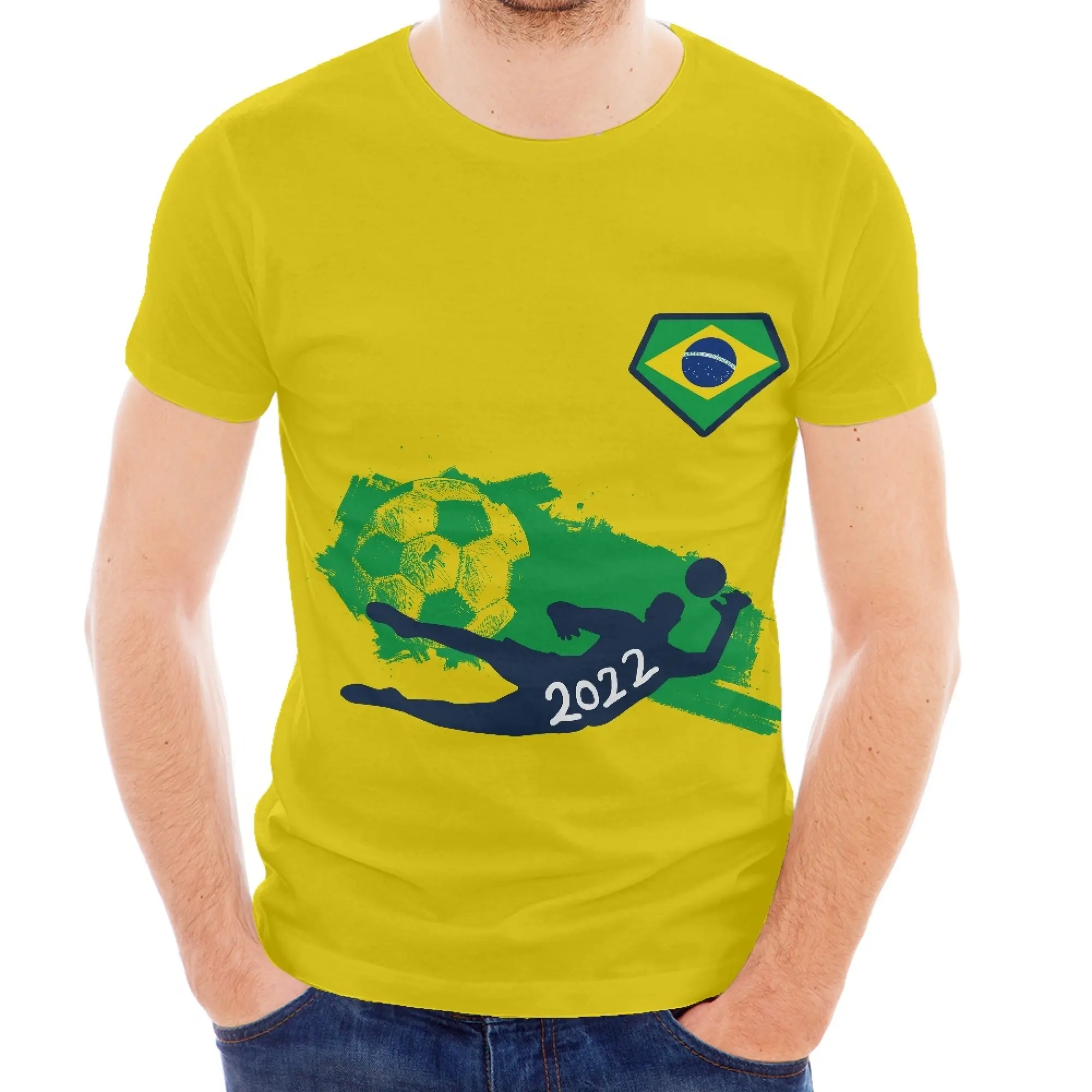 T-shirt à manches courtes pour hommes, Logo personnalisé, Slim, décontracté, de conception Oem, pour le Match de Football du brésil, 2022