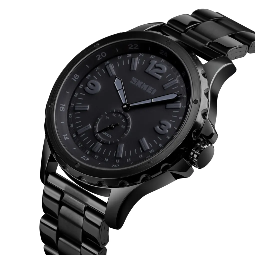 SKMEI 1513 Men's Stainless Steel Quartz Watch All Black Wristwatch for Men