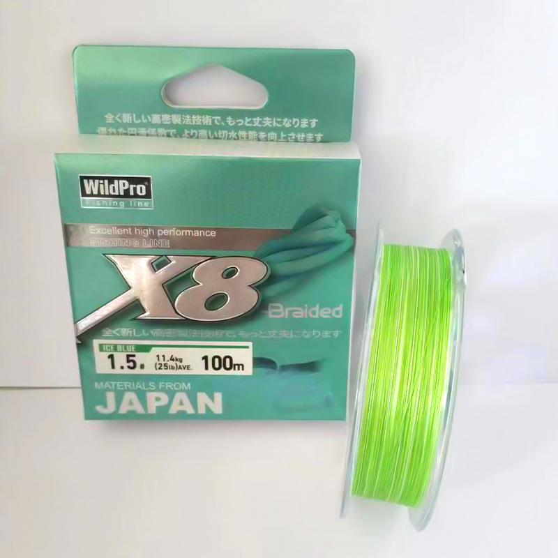 100 mètres de fil fluorescent vert ADV avec espace blanc par mètre.