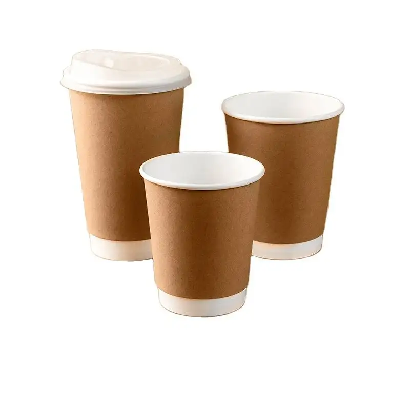 Hot Selling 100% biologisch abbaubare doppelwandige Einweg-Kaffeeflugzeug-Kraft papier becher mit Deckel