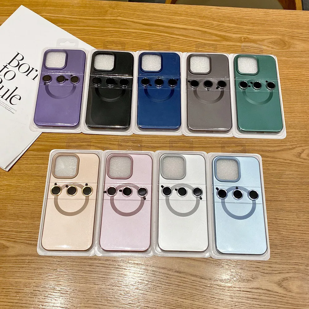 Casing ponsel dengan lapisan lensa, casing pelindung ponsel terasa kulit dengan magnetis untuk iPhone 11 12 13 14 15 16