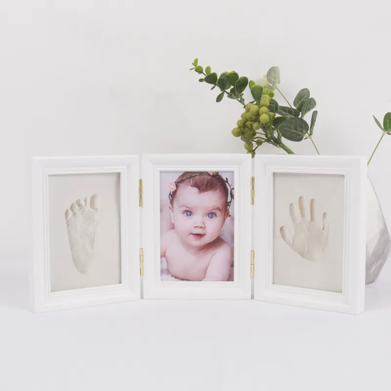 Bingkai foto tangan dan kaki bayi baru lahir, cetakan telapak tangan tanah liat dapat dilipat bingkai kayu solid bingkai foto tangan dan jejak kaki edisi baru 2024