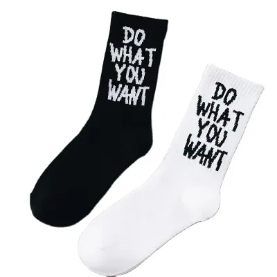 OEM Black White Socks Custom Design Own Logo Cotton Crew Men Sport Sock Elites