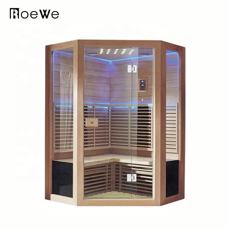 Indoor Dry Steam Sauna, Far Infrared Sauna Bath Cabin, Glass Door Hemlock Wood Sauna Room Customize Modern Solid Wood Roewe