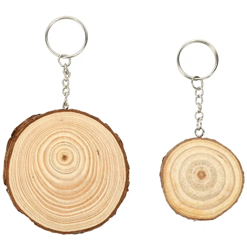 Diy Schlüssel ring Holz Natur stück Blank Hand bemalte Anhänger geschnitzte Gravur Holz scheiben Schlüssel bund für Holz Bastel formen