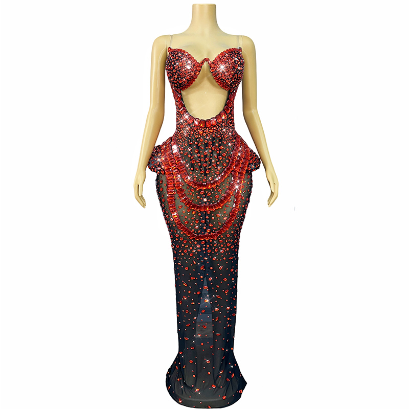 Black mesh with red crystal