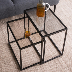 Nordic <strong>Rectangular</strong> Metal Glass Tempered Glass <strong>Nesting</strong> Stacking Coffee <strong>Table</strong> 2PCS Set - Product Image 1