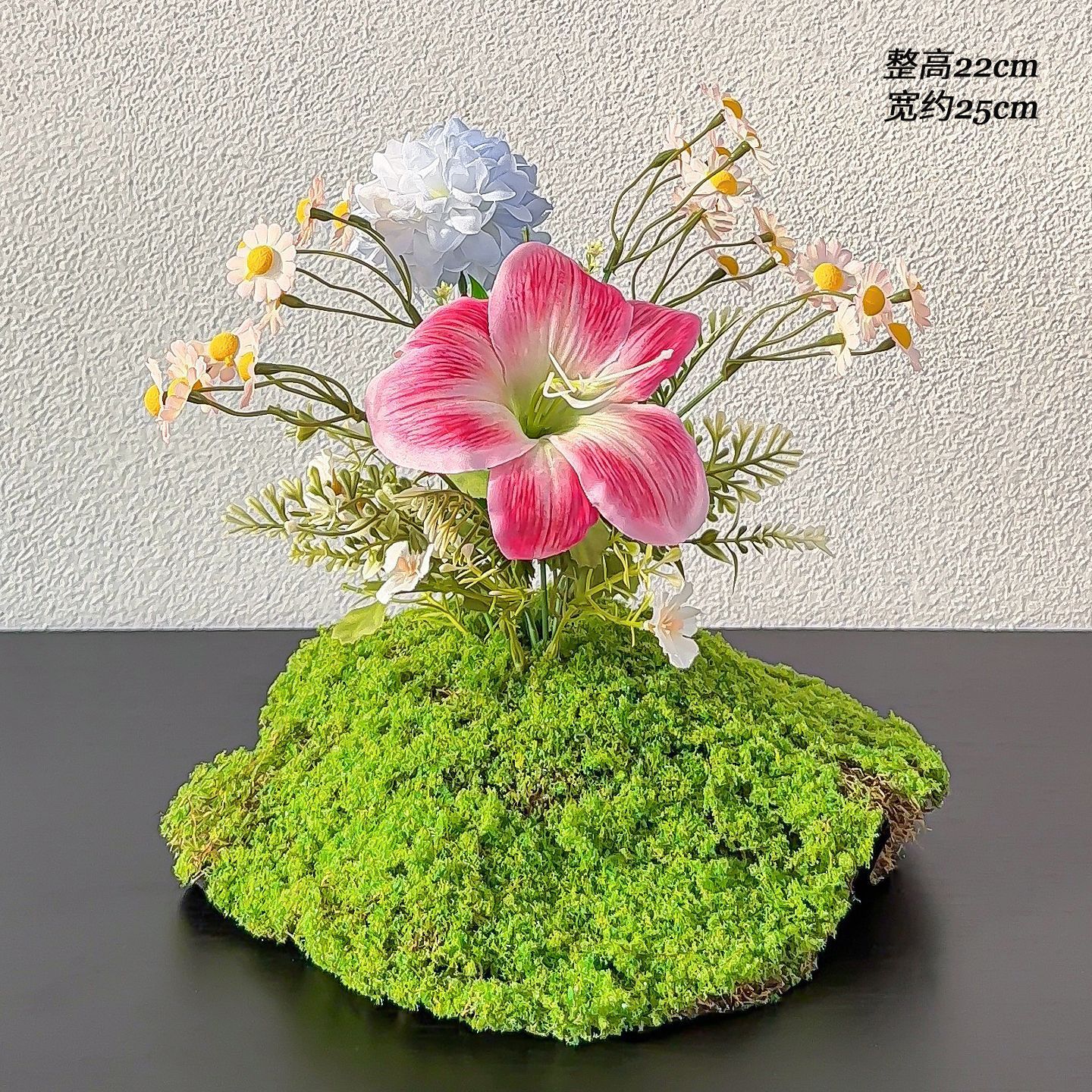 พัดลมดอกแดนดิไลอันสีฟ้าอ่อนดอกอะมาริลลิสสีแดงกุหลาบ