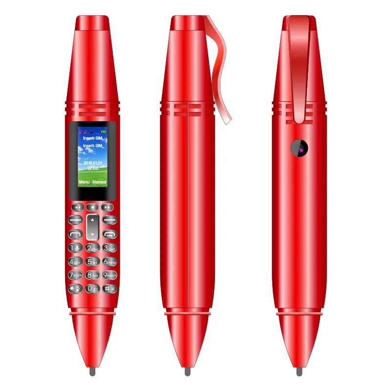 AK007 Pen Shape Dialer Telemóveis com Câmera Lanterna Minúsculo Tela GSM Dual SIM com Gravação Mini Caneta Celular