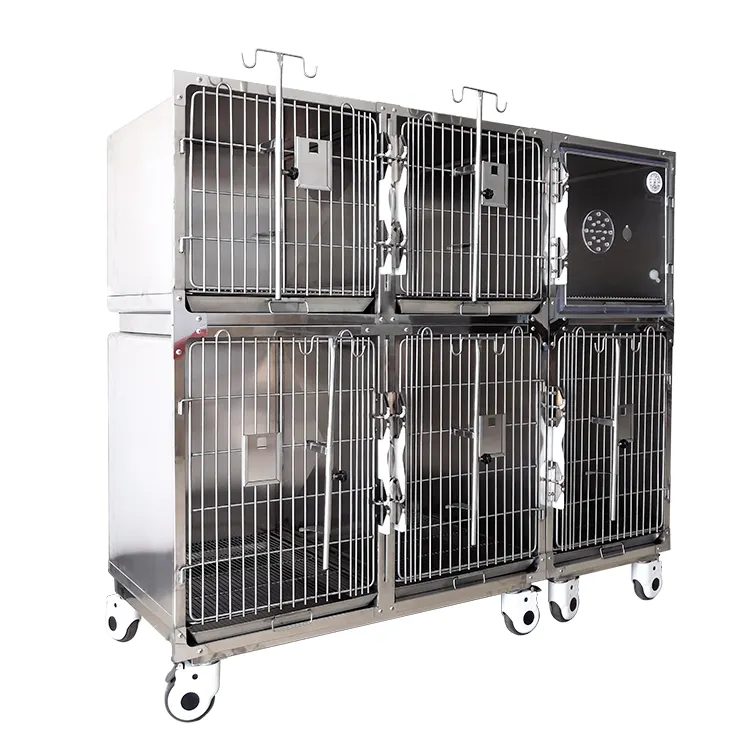 Gabbia veterinaria a 6 porte a doppio strato per animali domestici gabbia per pazienti pesanti in acciaio inossidabile 304 gabbia per cani canile rimovibile 4 + 2 combinazione