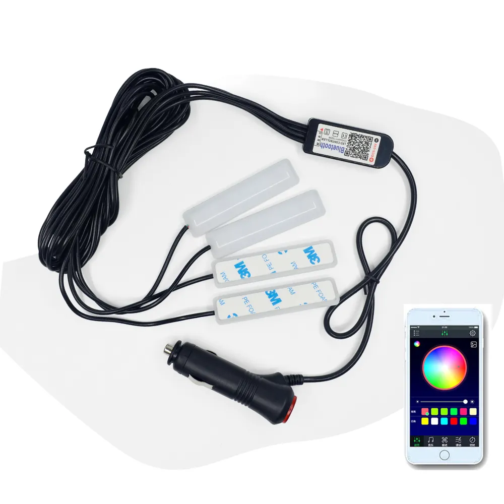Hoàn hảo LED 4 cái 12V xe nội thất RGB LED Strip Tape DRL ánh sáng âm nhạc điều khiển từ xa tự động trang trí linh hoạt kit đèn sương mù
