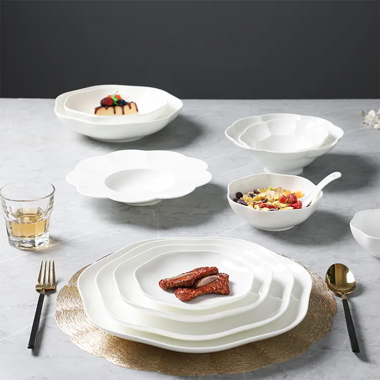 PITO HoReCa Casamento elegante tamanho personalizado porcelana porcelana branca personalizar pratos conjunto de louça cerâmica branca lisa