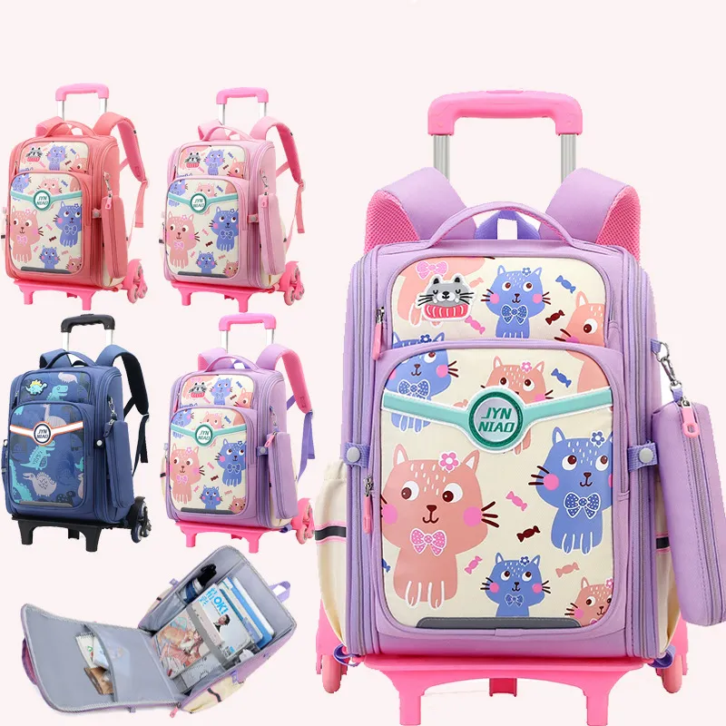 TS cartone animato bambini staccabile borsa da scuola per ragazze con ruote zaino Trolley