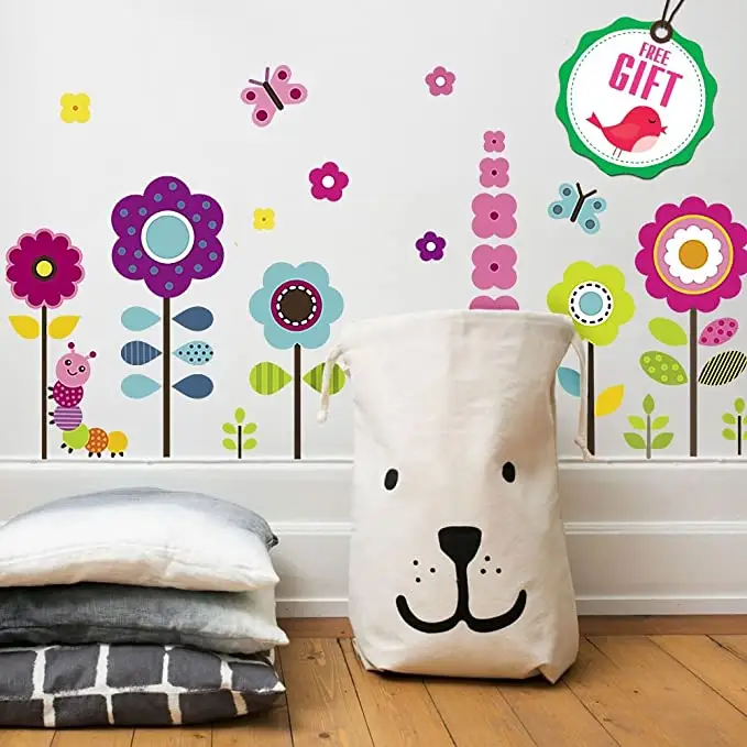 Adesivi murali fiori per bambini-adesivi murali giardino floreale per camera delle ragazze-decorazioni murali per bambini rimovibili camera da letto in vinile [