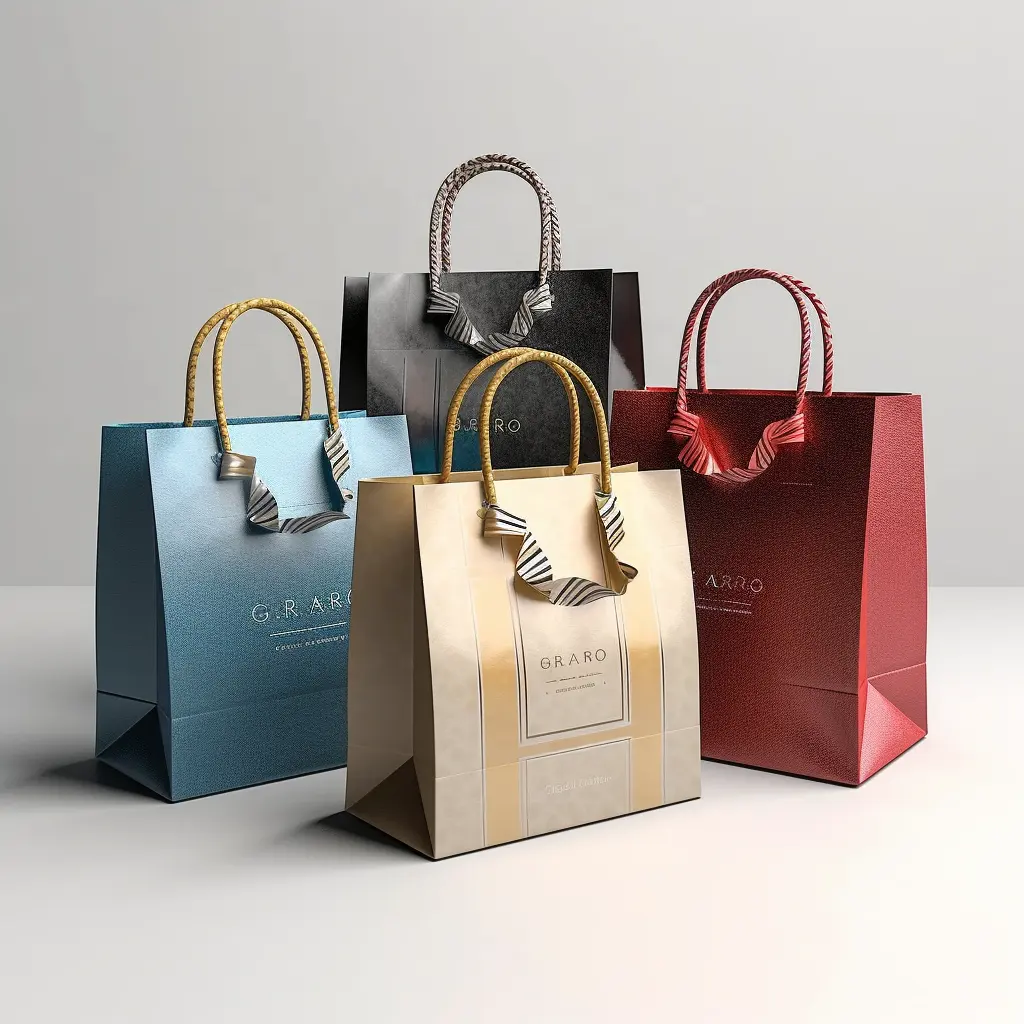 Huahao piccola boutique stampata tote cartone imballaggio arte borsa della spesa in carta kraft con manico attorcigliato