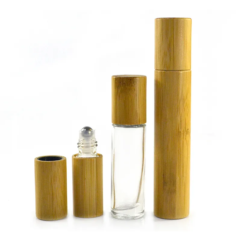 Atacado de alta qualidade barato hot vendas vazio 5ml 10ml 15ml embalagens de cosméticos de vidro de óleo essencial de bambu rolo garrafa