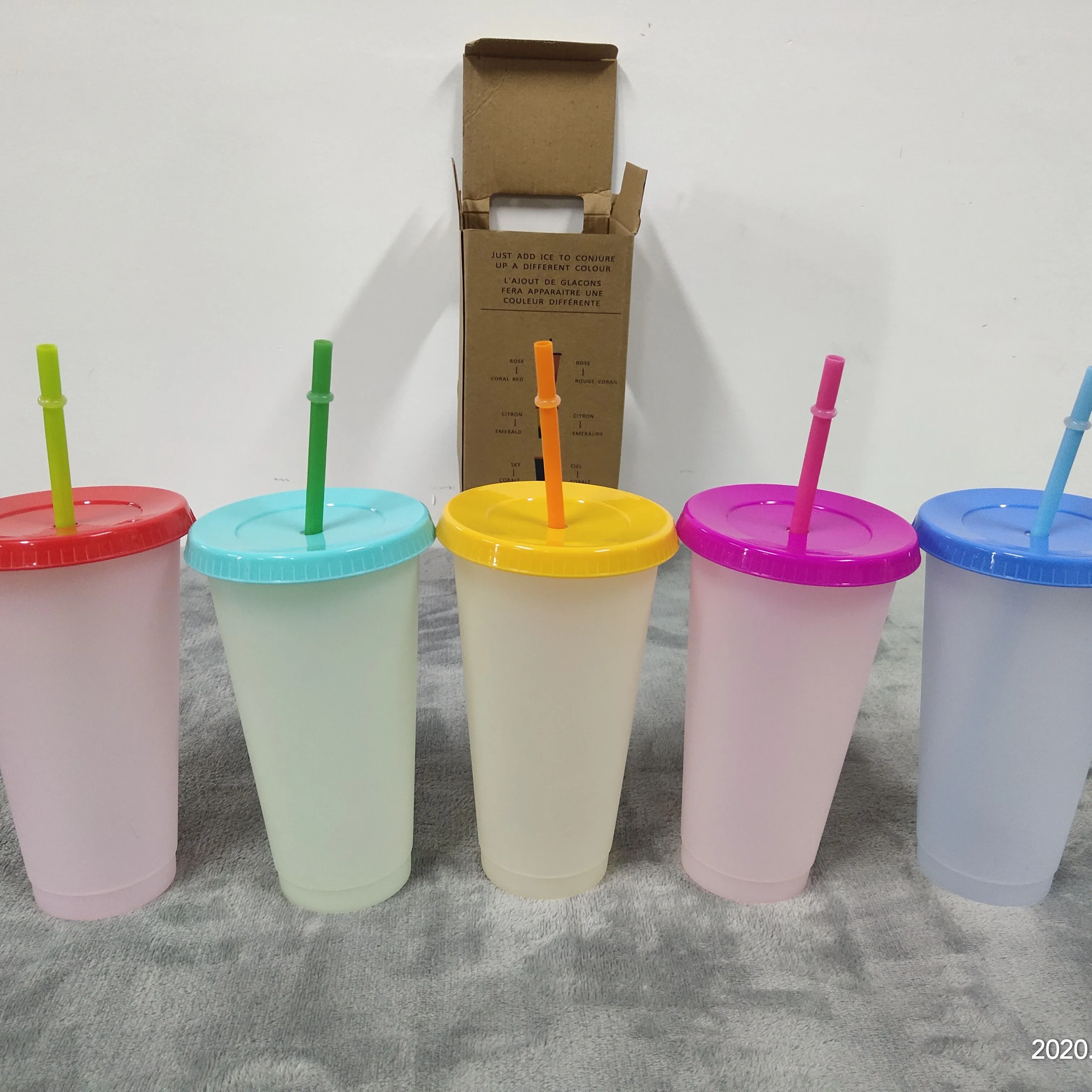 24Oz 700Ml Plastic Ijs Koud Drankje Water Koffie Temperatuur Sense Gradiënt Drinken Kleur Veranderende Cups Met Deksels En rietjes