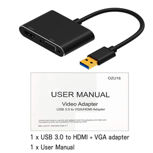 Adaptador USB 3,0 a HDTV VGA con cable 1080P HD MI y convertidor de salida de sincronización VGA para Windows 10/8/7 para proyector