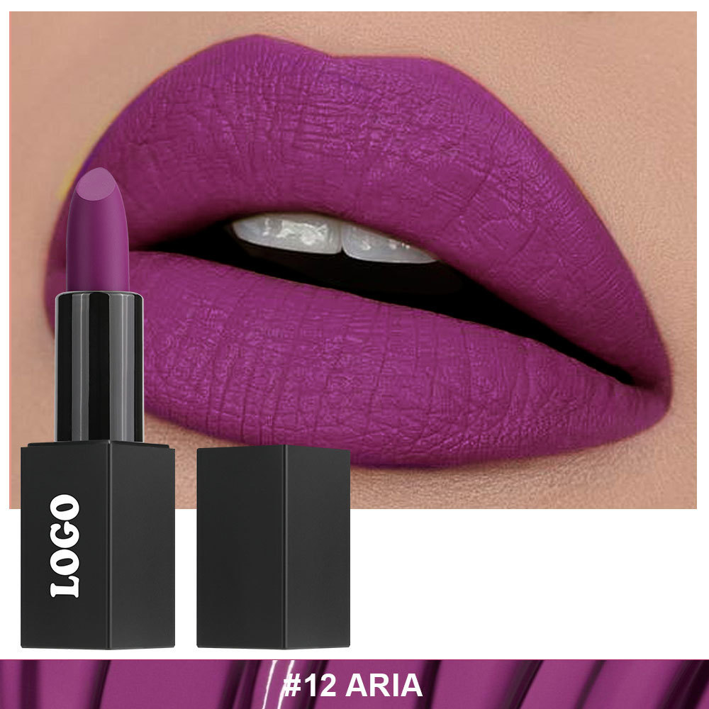 Lápiz labial mate tubo cuadrado negro 12