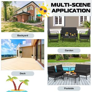 Modern açık veranda 4-Piece minderler ve cam masa ile hintkamışı mobilya seti sıcak satış basit tasarım balkon ve bahçe için - Product Image 6