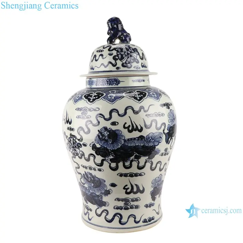 RZMA19-D_Qing hanedanı insanlar fırın saf el yapımı mavi ve beyaz çift ejderha seramik kapaklı kavanoz porselen