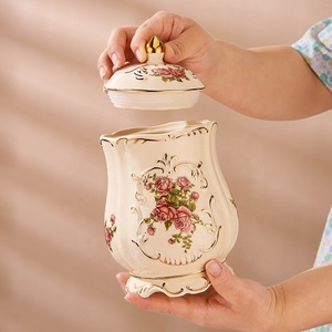 Vintage çiçek 1000ml seramik şişeler kahve ve çay şeker kavanoz bidonlar kuru meyve depolama mühürlü kapaklı tencere