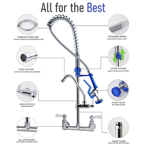 Thương mại Nhà bếp Vòi Mixer 37/31inch treo tường bồn rửa tap với xử lý duy nhất 3mm 304sus đồng thau dày trước khi rửa sạch đơn vị + 304sus - Product Image 4