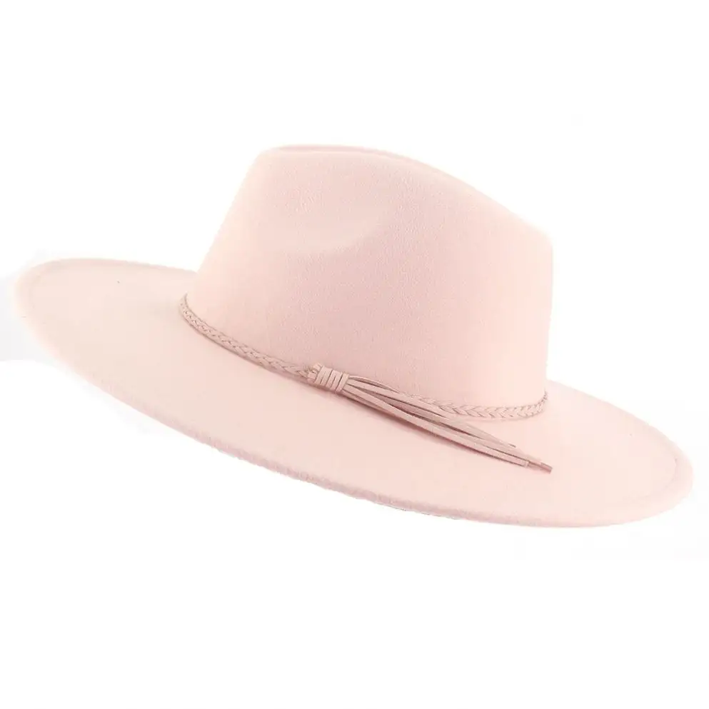 Cappelli Fedora in feltro a tesa larga personalizzati per le donne e gli uomini a forma di goccia ad acqua a punta superiore cappelli che legano il bordo con fasce