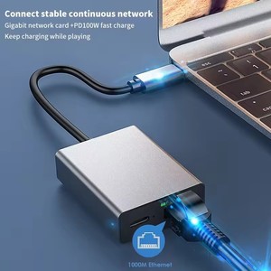 2 in 1 USB 3.0 tip C RJ45 Ethernet 10/100 /1000Mbps ağ adaptörü ile PD şarj tipi C RJ45 Lan kartı - Product Image 2