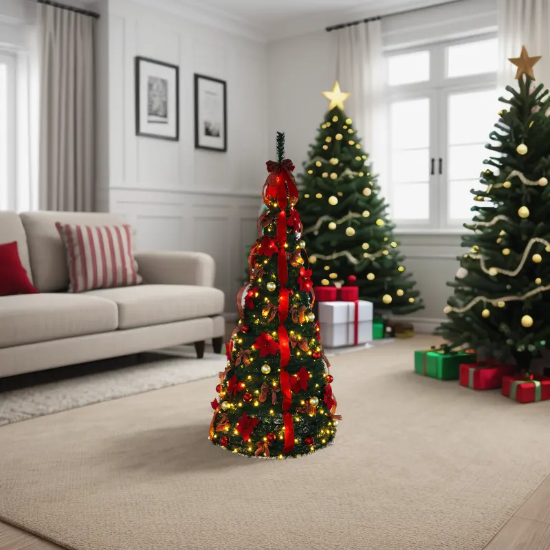 6ft Aanpasbare Inklapbare Pop-Up Kunstmatige Kerstboom Voor Thuisfeest Kantoordecoraties Kerstversiering