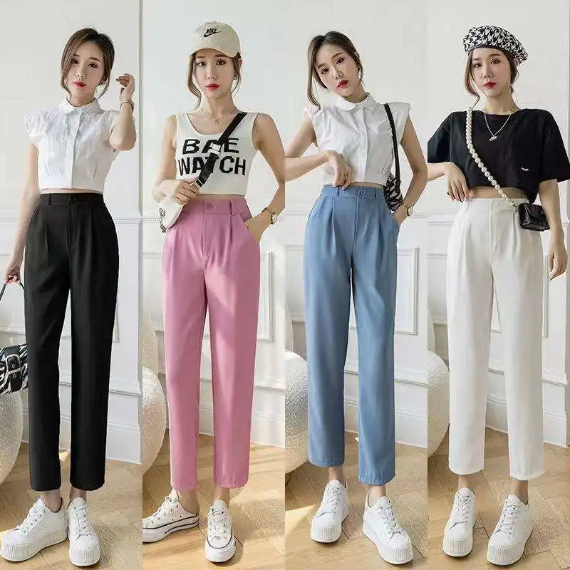 Grosir Celana Setelan Fashion Baru Wanita Versi Korea Celana Panjang Santai Pinggang Tinggi Celana Setelan Kasual Wanita