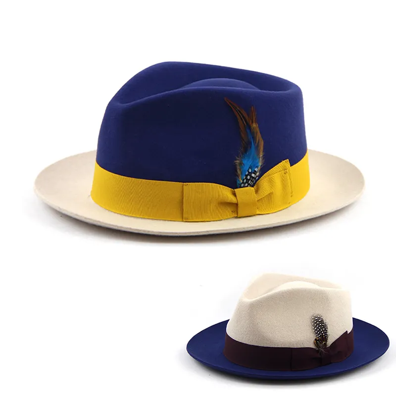Yinlihua — chapeaux fédora Beige et bleu marine, avec garniture en Faux cuir, nouvelle mode, 2021