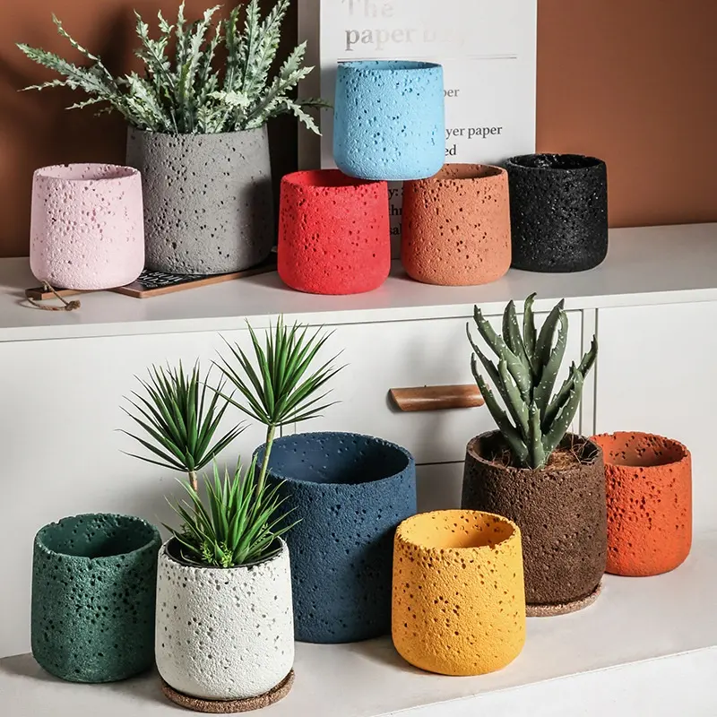 Cement Nordic modern perforated large flower pot creative breathable floor-standing potted plant