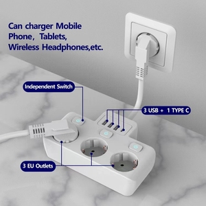 2025新的扩展引线，带USB 3路电源板，带3个USB 1型C欧盟电源插座，带开关10厘米延长线 - Product Image 4