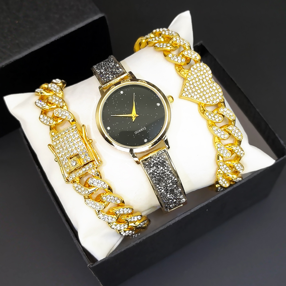 Black face gold band watch bracelet 2 boxes