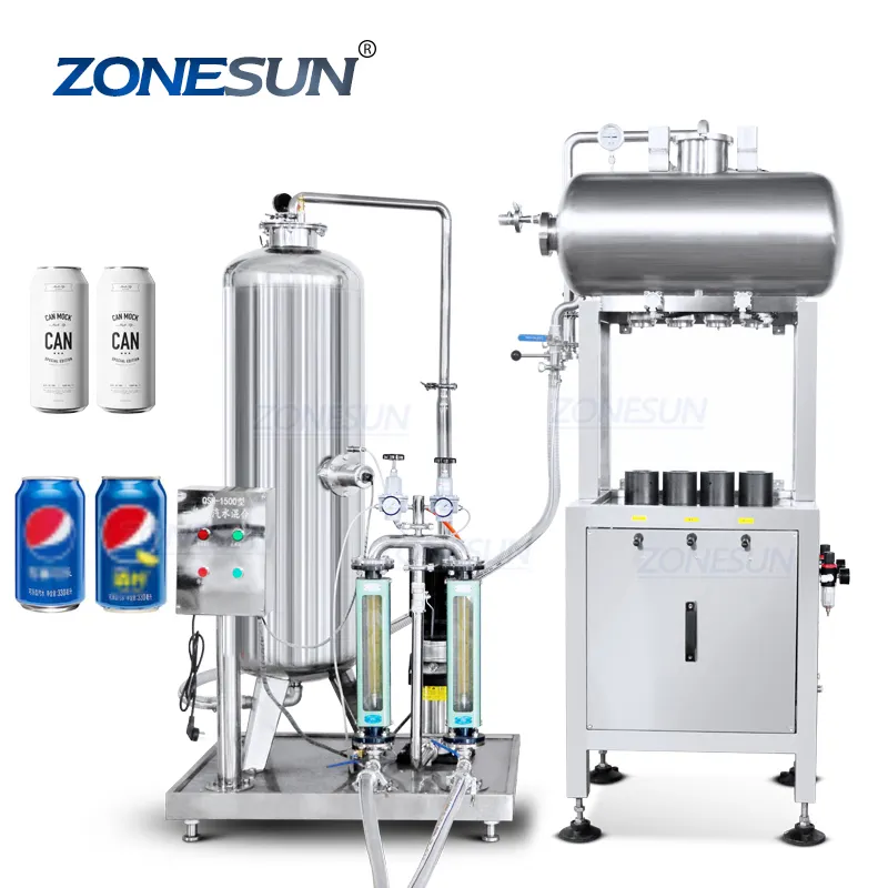 Zonesun ZS-CF4A Semi-Automatische 4 Kops Soda Bruisend Water Co2 Koolzuurhoudende Drank Drankblikjes Vloeibare Vulmachine