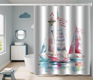 Hiện Đại Cổ Điển Hải Lý Thiết Kế Màu Xanh Vàng La Bàn Neo Ngọn Hải Đăng Không Thấm Nước Polyester Rèm Tắm Móc Cho Phòng Tắm Sử Dụng - Product Image 5