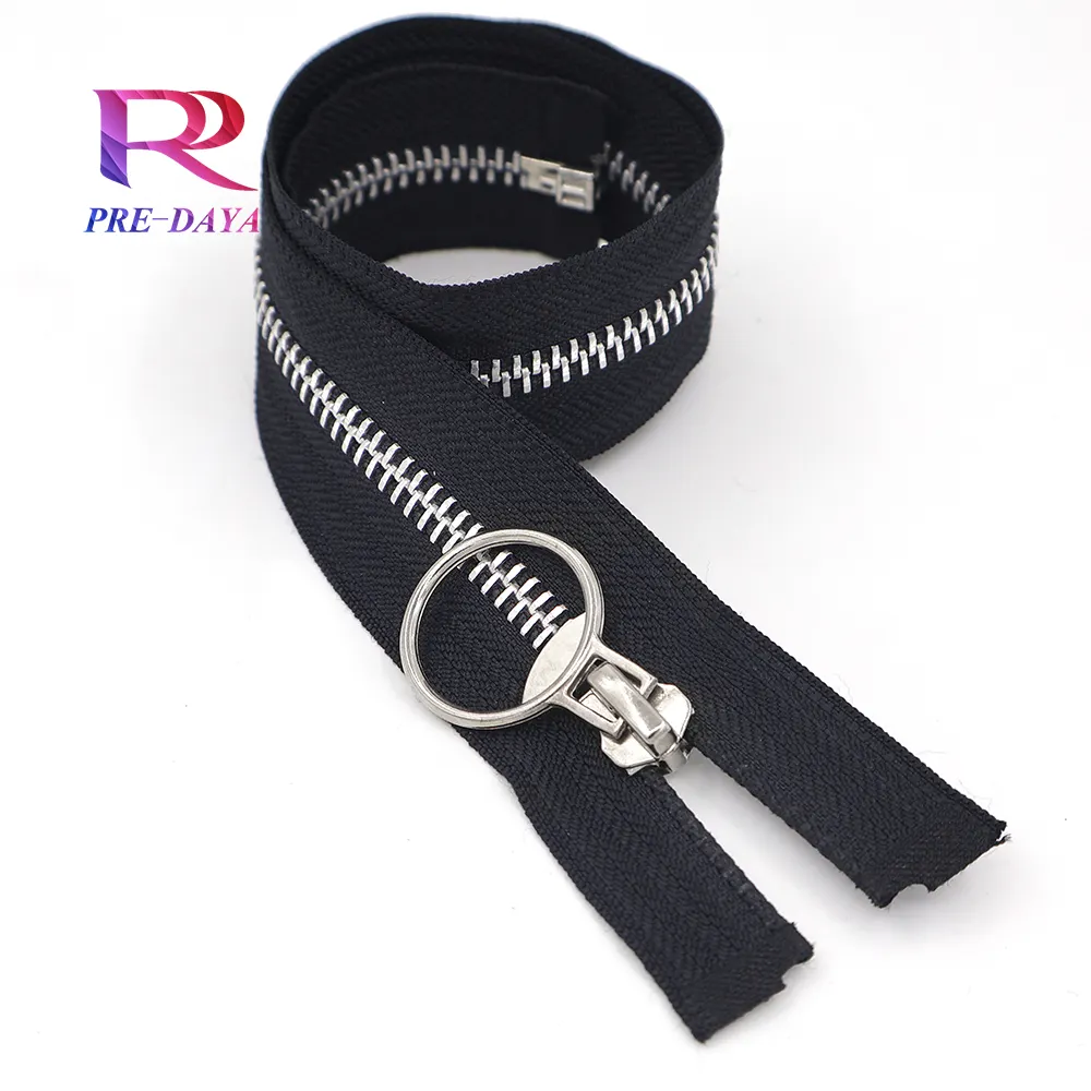 Wholesale High Quality 5# Aluminum Zipper with Puller Silver Metal Zipper for Coat Metal Zipper for jeans