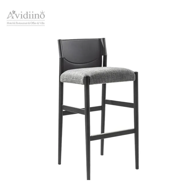 Tabouret de bar à manger en cuir de selle moderne fauteuil en cuir noir chaises en bois massif meubles en bois de teck antique