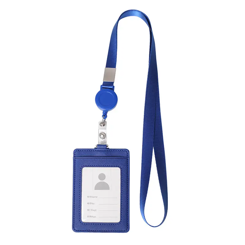 New PU Leather Work ID Card Name Badge Holder Set With Neck Lanyards Double Storage Pockets Work Card Set