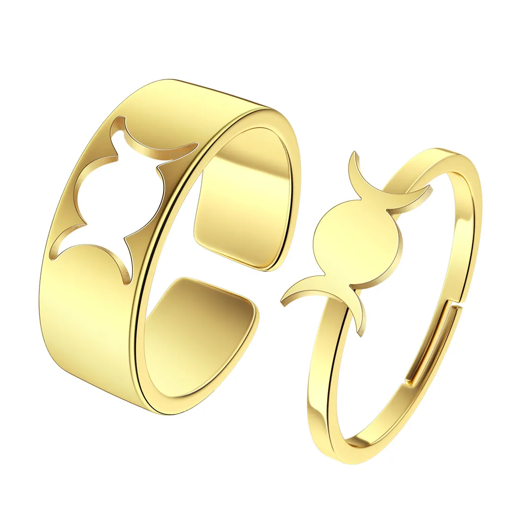 Délicat Simple or lune déesse promesse Couple bague réglable en acier inoxydable son et elle bagues de mariage assorties pour les amoureux