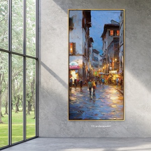 Soyut duvar sanat manzara şehir görünümü el yapımı yağlıboya tuval üzerine palet bıçağı boyama Modern sanat