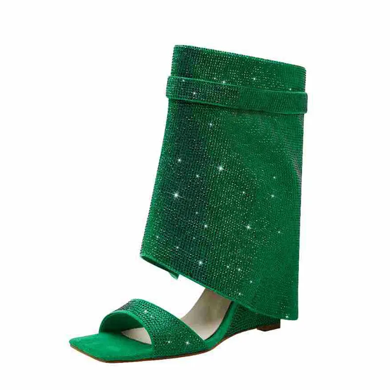 2023 modisches Design neue coole Sandalen Stiefel mit Strasskeil mit Vierkantzehe atmungsaktiv Anziehen coole Sandalen für Damen